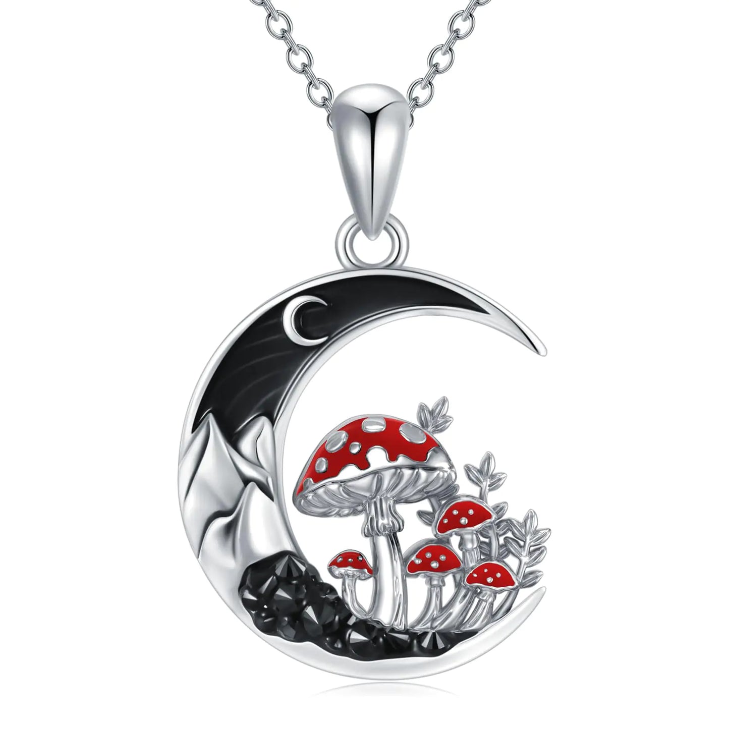 Mystic Moon Mushroom Sterling Pendant